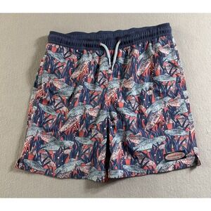 Vineyard Vines Boy's Blue/Pink Drawstring Elastic Waist Logo Swim Trunks Size L